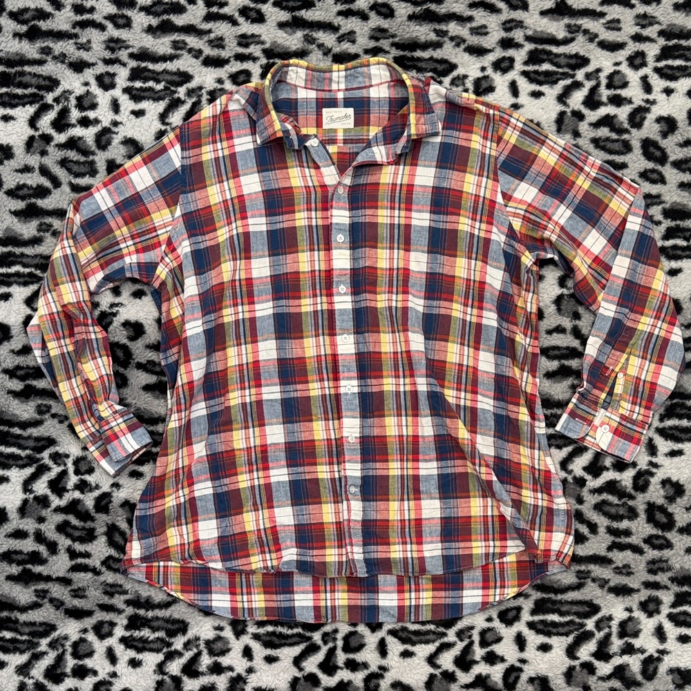 Red, Navy & Yellow Plaid Button-Down Shirt